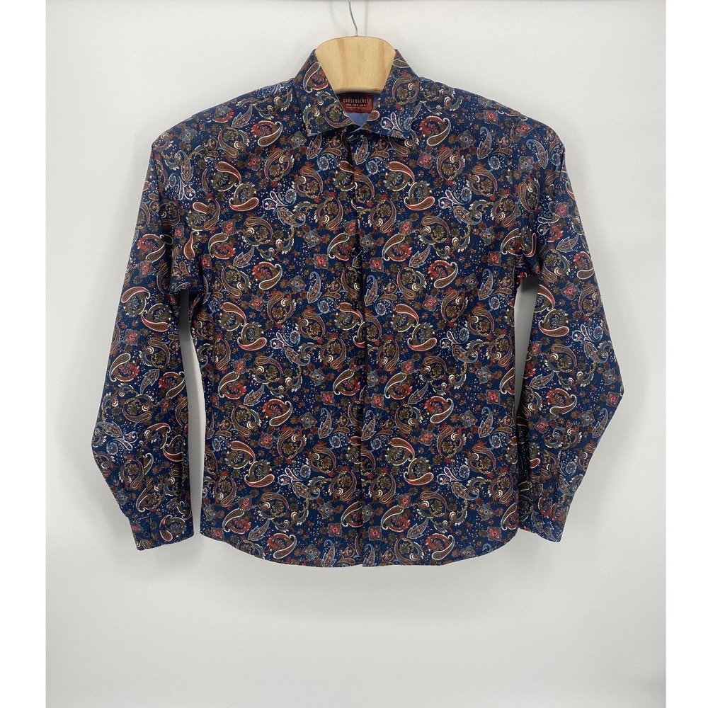 Consequence Paisley Button Down Shirt Mens Medium Navy Tan Red Excellent